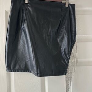 Windsor Black Faux Leather Skirt with Chain Fringe